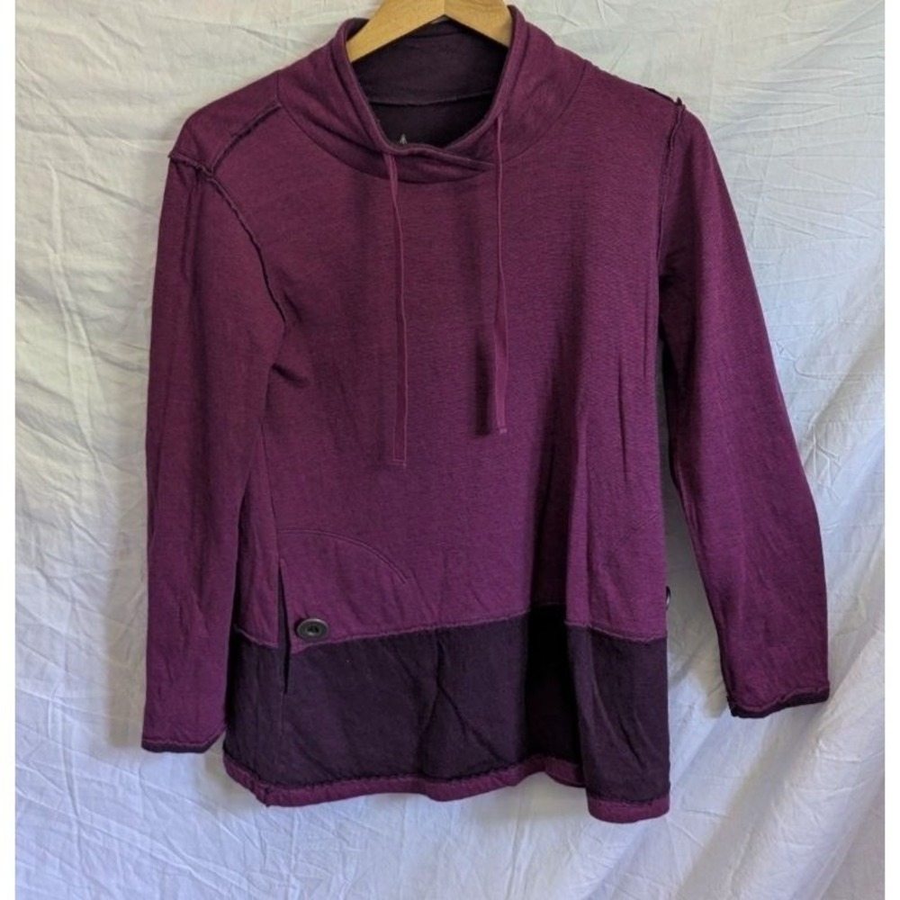 Neon Buddha Pullover Sweatshirt Royal Purple Funnel Neck Colorblock Sz XS Cozy
